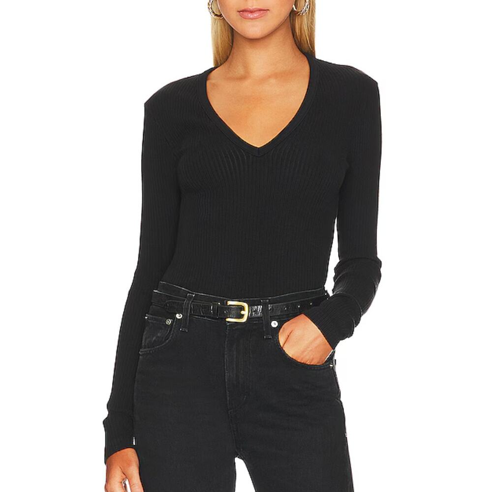 Agolde Tavi V-Neck Rib Top NEW Spider Gray Long Sleeve Pullover Ribbed Knit XS
